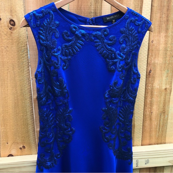 Tadashi Shoji Royal Blue Sheath Dress with Paisley Sequins Medium - Picture 2 of 12